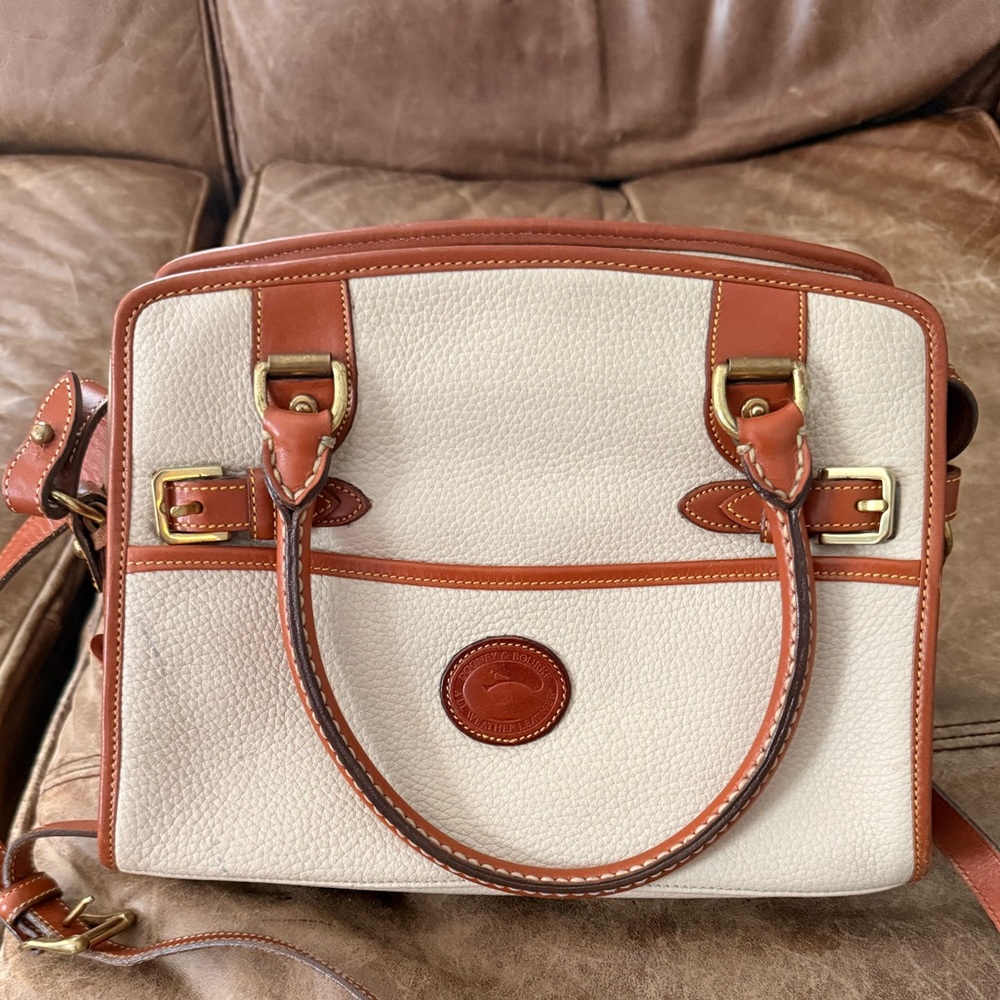 Dooney & Bourke USA Vintage AWL BUCKLE Satchel Purse Bone & British Tan Leather